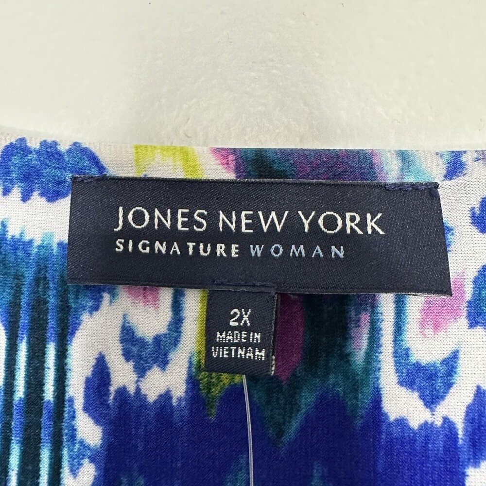 Jones New York Tunic Top 2X Blue Combo Ikat - Picture 3 of 13